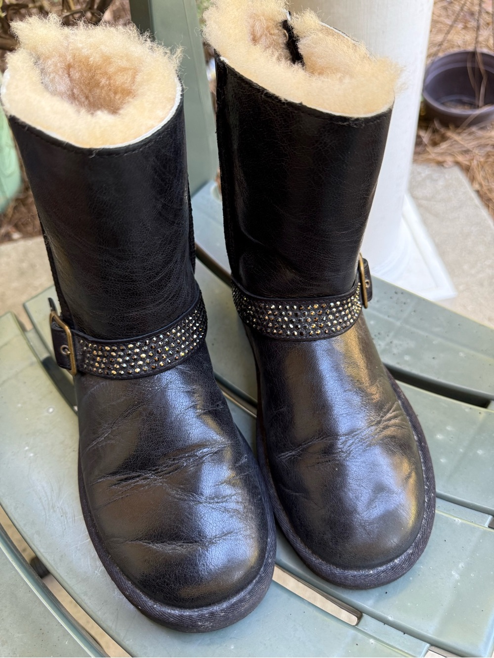 Ugg Australia Black Shearling-Lined Studded Swarovski Strap Winter Boots